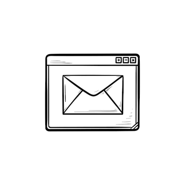 Browservenster met bericht hand getrokken schets doodle pictogram. E-mailservice en webpagina, ontvang e-mailconcept