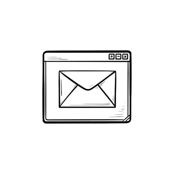 Vector browservenster met bericht hand getrokken schets doodle pictogram. e-mailservice en webpagina, ontvang e-mailconcept