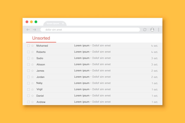 Browservenster met frame voor e-mailberichten Vectorillustratie