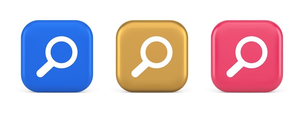 Vector browsing internet searching button magnifying glass analyzing information 3d realistic icons