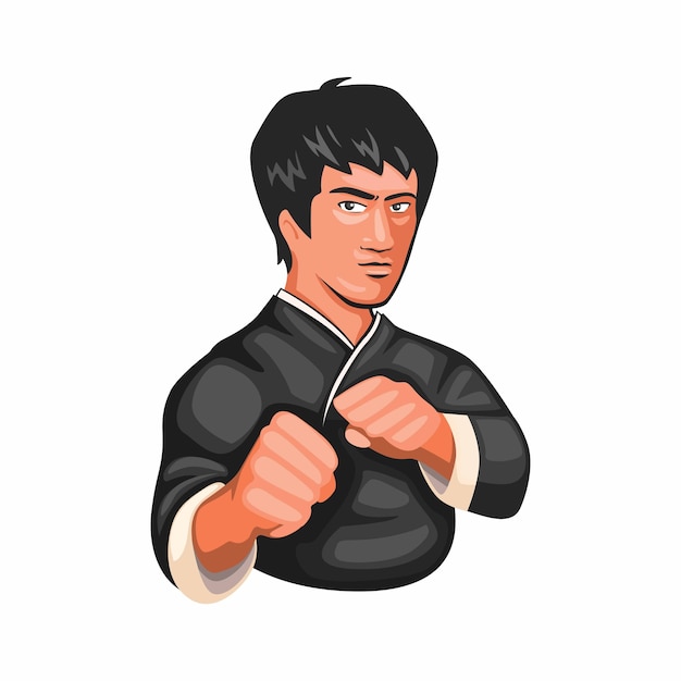 Bruce lee kungfu jeet kune fa il personaggio di figther di arte marziale nell'illustrazione del fumetto
