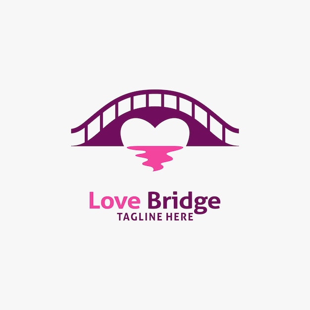 Brug- en hartvorm voor liefdesbrug-logo-ontwerp