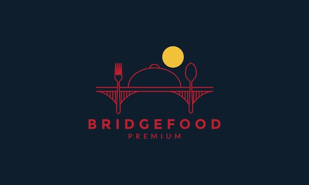 Brug met voedsel restaurant lijn logo vector pictogram ontwerp