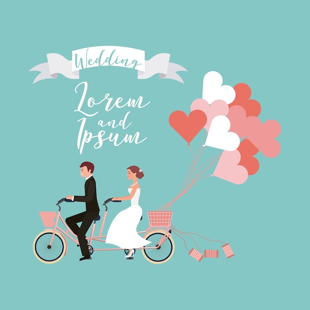bruid en bruidegom op tandem fiets