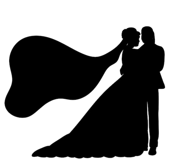 Bruid en bruidegom silhouet op witte achtergrond geïsoleerde vector