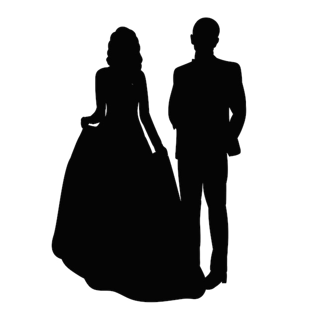 Bruid en bruidegom zwarte silhouet geïsoleerde vector