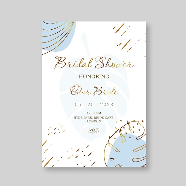 Bruids douche uitnodiging briefkaart, abstracte gouden kunst achtergrond, botanische palmbladeren