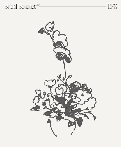 Bruidsboeket bloemencompositie uitnodigingsontwerpelement met de hand getekende vectorillustratie