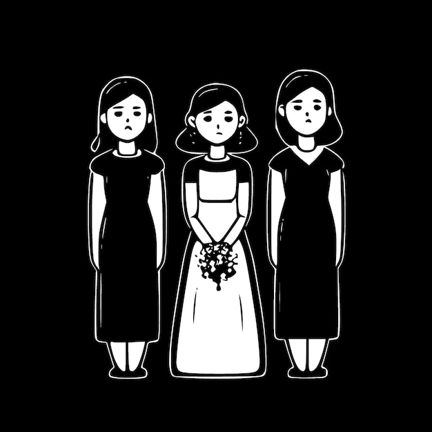 Bruidsmeisje zwart-wit geïsoleerde pictogram vectorillustratie