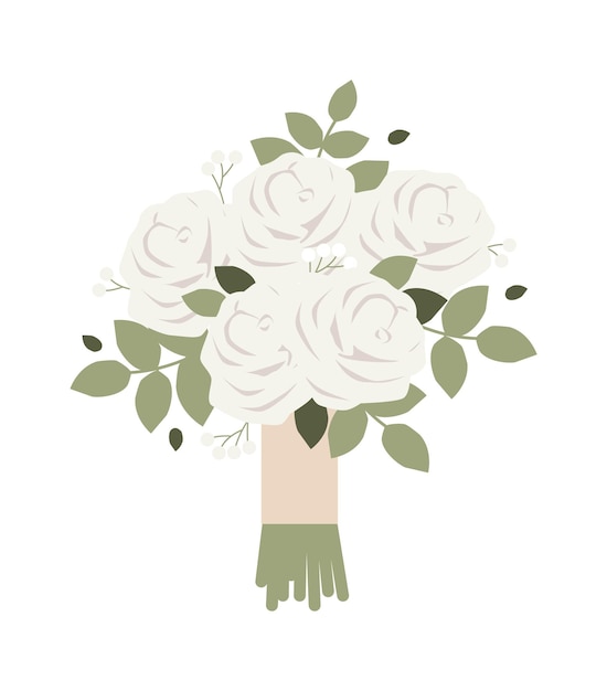 Bruiloft bruidsboeket met witte bloemen vector illustratie