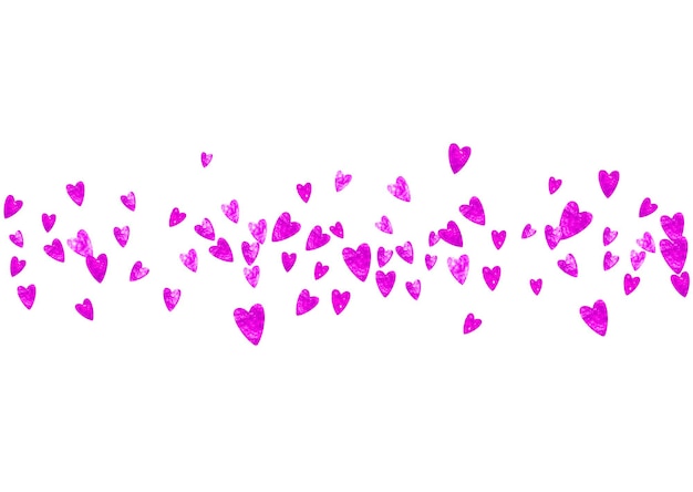 Bruiloft confetti met roze glitter hartjes. valentijnsdag. vectorachtergrond. hand getekende textuur. liefdesthema voor flyer, speciale zakelijke aanbieding, promo. bruiloft confetti sjabloon met harten.