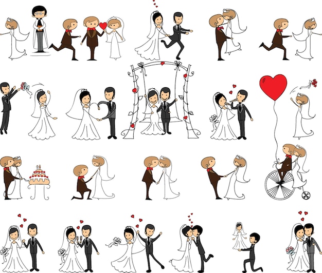 Vector bruiloft doodle paar verliefd vector illustratie voor wenskaart uitnodiging en banner