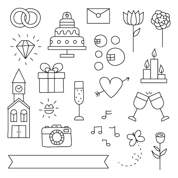 Bruiloft doodles vector illustratie