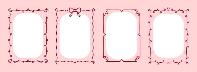 bruiloft eigenzinnig trendy frame of text box kaart met de hand getekend roze randen of golvende randen schattig romantisch
