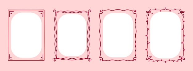 bruiloft eigenzinnig trendy frame of text box kaart met de hand getekend roze randen of golvende randen schattige romantische frames lijnkunst