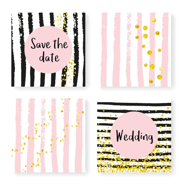Bruiloft glitter confetti op strepen uitnodigingsset