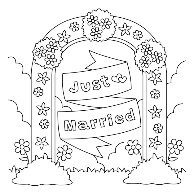 Bruiloft Just Married Flower Arch Kleurplaat