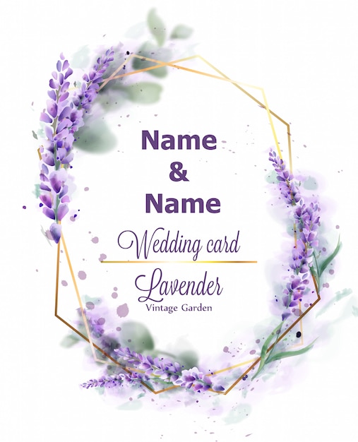 Bruiloft kaart lavendel krans aquarel