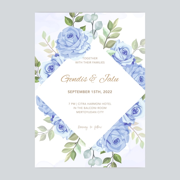 bruiloft kaart met prachtige bloemen aquarel sjabloon