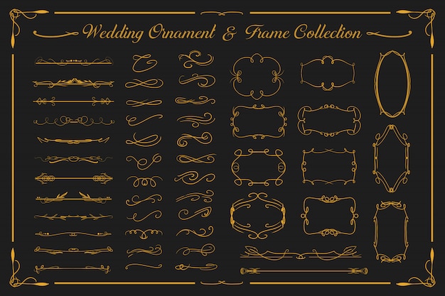 Bruiloft luxe gouden ornament en vintage frame collectie set voor uitnodigingskaart enz