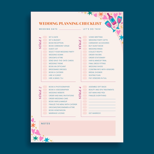Vector bruiloft planning checklist sjabloonontwerp