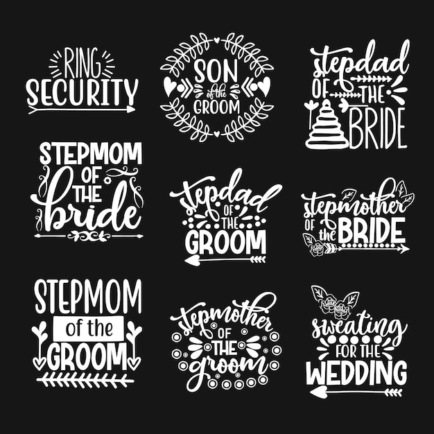 Vector bruiloft typografie tshirt ontwerpset