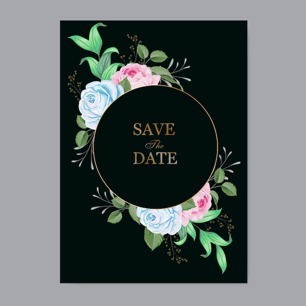 Bruiloft uitnodiging bewaar de datum sjabloon met prachtige bloemen