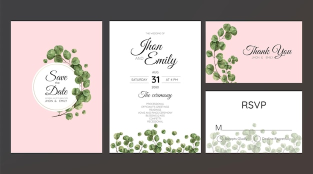 Bruiloft uitnodiging bloemen uitnodigen dank u rsvp moderne kaart Design groene tropische eucalyptus blad