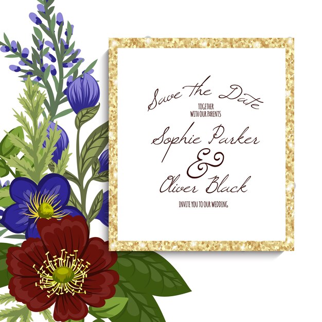 Bruiloft uitnodiging kaart suite met bloem Templates.Vector Illustratie