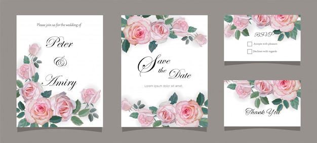 Bruiloft uitnodiging kaartsjablonen met roos