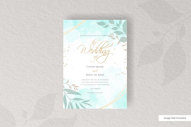 Bruiloft uitnodiging kaartsjabloon met aquarel en minimalistisch bloemstuk