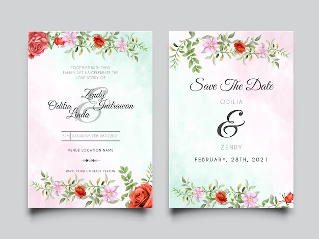 Bruiloft uitnodiging kaartsjabloon met bordeaux rode rozen