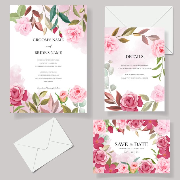 Bruiloft uitnodiging kaartsjabloon met prachtige bloemendecoraties