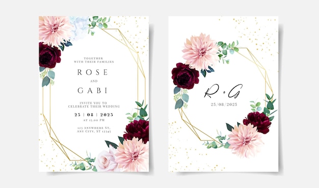 Bruiloft uitnodiging kaartsjabloon set met mooie bloem