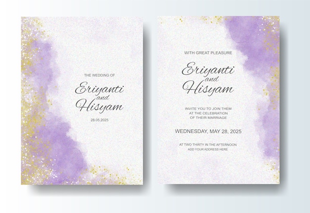 Bruiloft uitnodiging sjabloon met aquarel achtergrond en splash