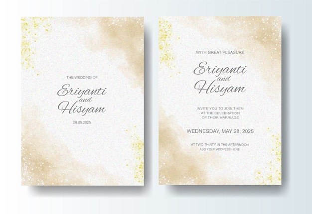 Bruiloft uitnodiging sjabloon met aquarel achtergrond en splash