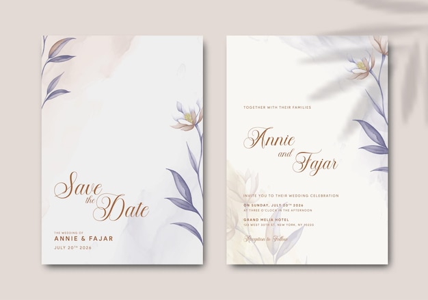 bruiloft uitnodiging sjabloon met bloem aquarel illustratie premium vector