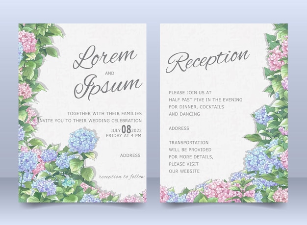 Bruiloft uitnodiging sjabloon met elegante regeling bloem en bladeren