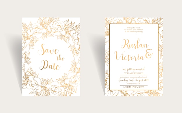 Vector bruiloft uitnodiging sjabloon met gouden decoratieve elementen
