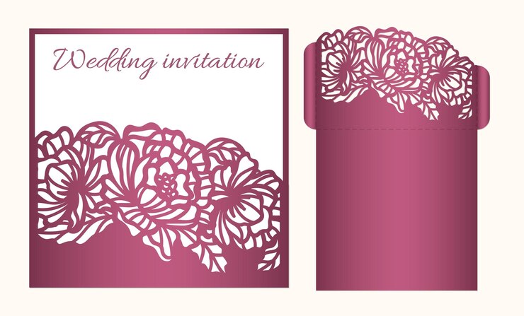 Bruiloft uitnodiging vierkante zak envelop met patroon van pioenroos bloemen Laser gesneden sjabloon vector