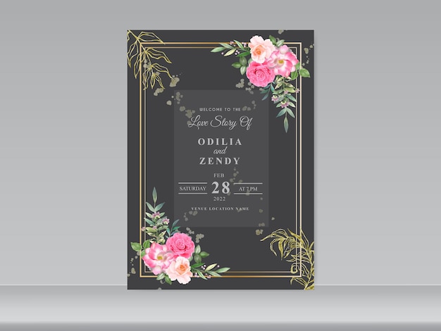 Bruiloft uitnodigingen sjabloon met prachtige bloementhema's