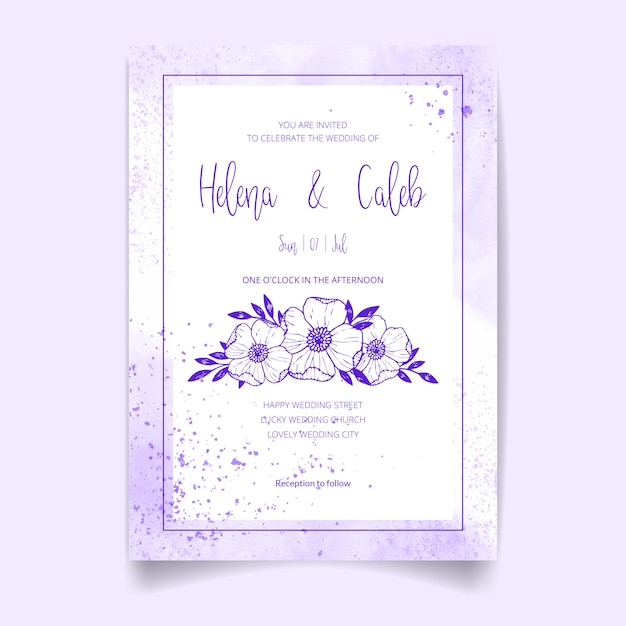 Bruiloft uitnodigingskaart, bewaar deze datum met aquarel, bloemen, bladeren en takken.