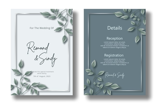 Vector bruiloft uitnodigingskaart eenvoudig modern met gebladerte hand draw04