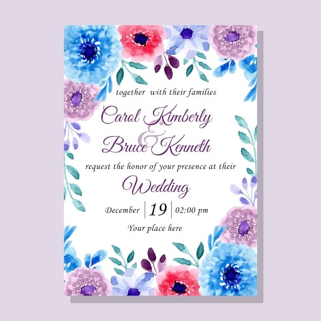 Bruiloft uitnodigingskaart met aquarel bloem