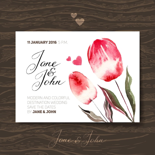 Bruiloft uitnodigingskaart met aquarel bloemen Vector illustratie