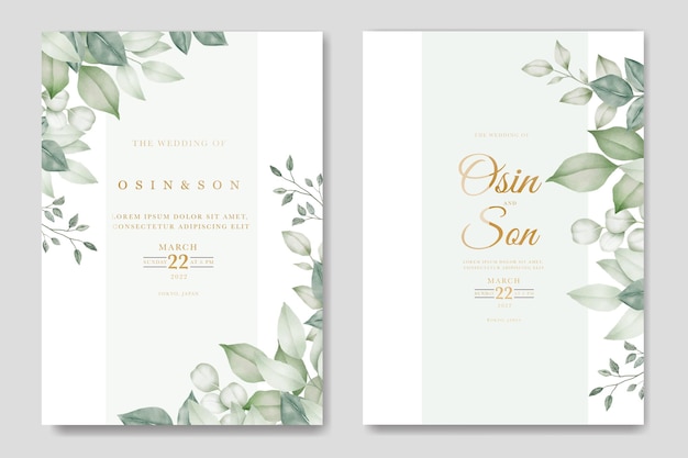 Bruiloft uitnodigingskaart met bladeren aquarel