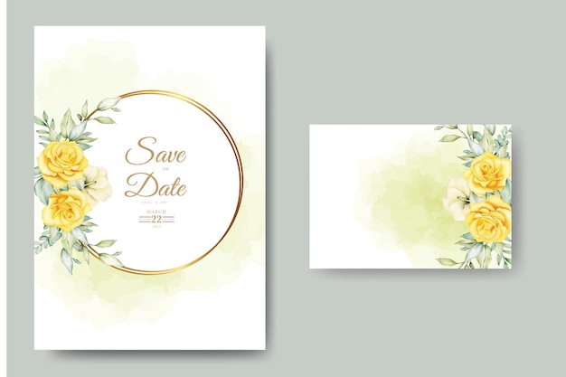 Bruiloft uitnodigingskaart met bloemen bladeren aquarel sjabloon