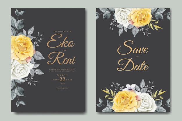 bruiloft uitnodigingskaart met bloemen bladeren aquarel