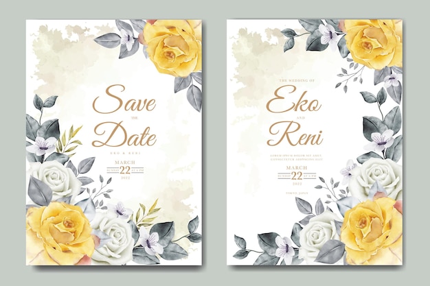 Bruiloft uitnodigingskaart met bloemen bladeren aquarel