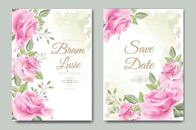 bruiloft uitnodigingskaart met bloemen bladeren aquarel